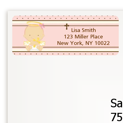 Angel Baby Girl Caucasian - Baptism / Christening Return Address Labels