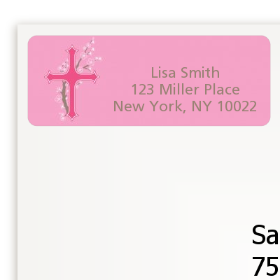 Cross Cherry Blossom - Baptism / Christening Return Address Labels