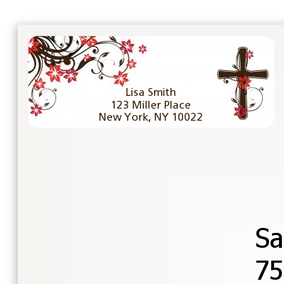 Cross Floral Blossom - Baptism / Christening Return Address Labels
