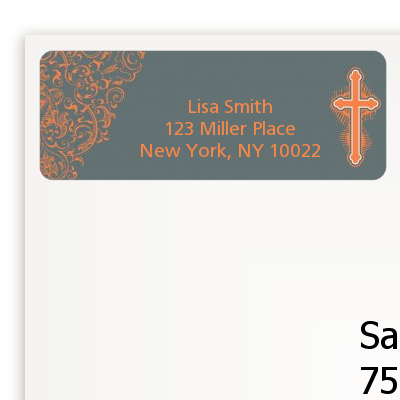 Cross Grey & Orange - Baptism / Christening Return Address Labels