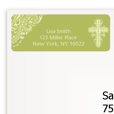 Cross Sage Green - Baptism / Christening Return Address Labels