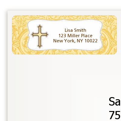 Cross Yellow & Brown - Baptism / Christening Return Address Labels