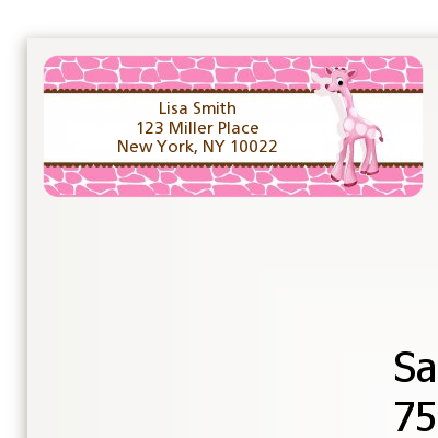 Giraffe Pink - Baby Shower Return Address Labels