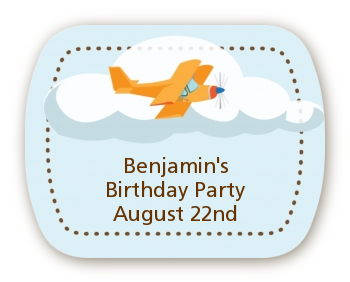 Airplane in the Clouds - Personalized Birthday Party Rounded Corner Stickers