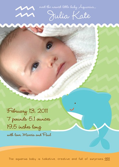 Dolphin | Aquarius Horoscope - Birth Announcement Photo Card