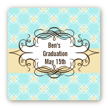 Aqua & Yellow - Square Personalized Graduation Party Sticker Labels