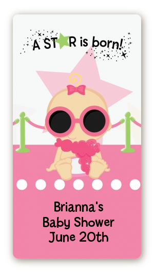  A Star Is Born Hollywood White|Pink - Custom Rectangle Baby Shower Sticker/Labels Caucasian Girl