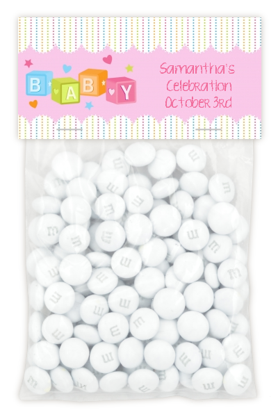 Baby Blocks Pink - Custom Baby Shower Treat Bag Topper