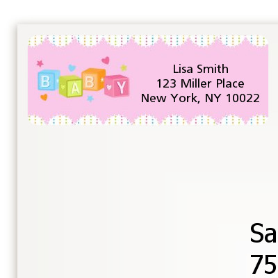 Baby Blocks Pink - Baby Shower Return Address Labels