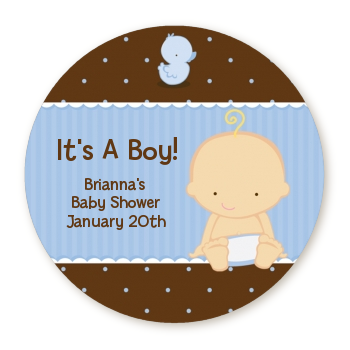  Baby Boy Caucasian - Round Personalized Baby Shower Sticker Labels 