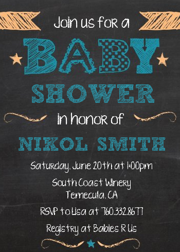 Baby Boy Chalk Inspired - Baby Shower Invitations