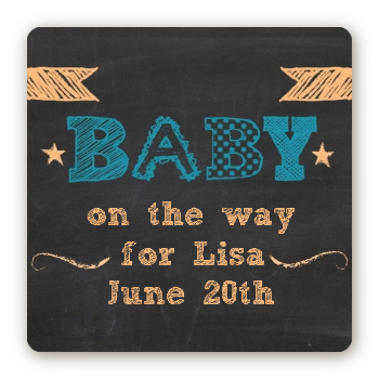Baby Boy Chalk Inspired - Square Personalized Baby Shower Sticker Labels