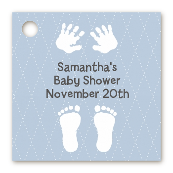 Baby Feet Pitter Patter Blue - Personalized Baby Shower Card Stock Favor Tags