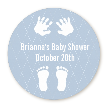  Baby Feet Pitter Patter Blue - Round Personalized Baby Shower Sticker Labels 