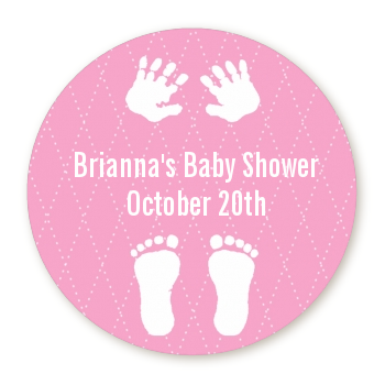 Baby Feet Pitter Patter Pink - Round Personalized Baby Shower Sticker Labels 