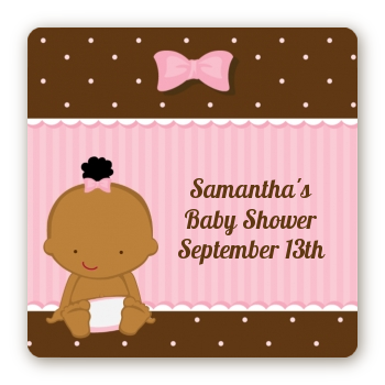 Baby Girl African American - Square Personalized Baby Shower Sticker Labels