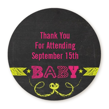  Baby Girl Chalk Inspired - Round Personalized Baby Shower Sticker Labels 