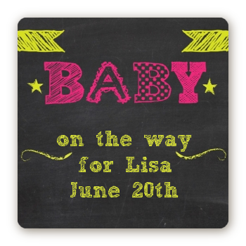 Baby Girl Chalk Inspired - Square Personalized Baby Shower Sticker Labels