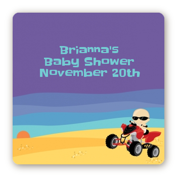 Baby On A Quad - Square Personalized Baby Shower Sticker Labels
