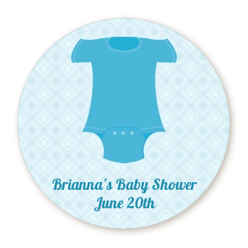  Baby Outfit Blue - Round Personalized Baby Shower Sticker Labels 