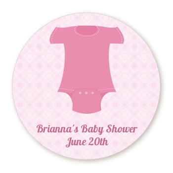  Baby Outfit Pink - Round Personalized Baby Shower Sticker Labels 
