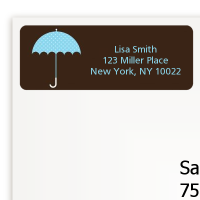 Baby Sprinkle Umbrella Blue - Baby Shower Return Address Labels