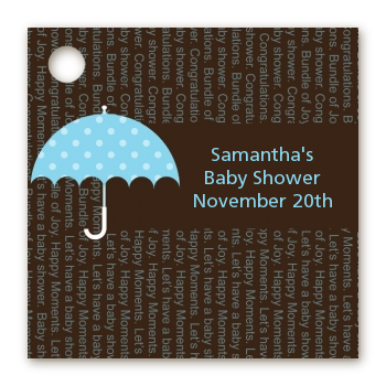 Baby Sprinkle Umbrella Blue - Personalized Baby Shower Card Stock Favor Tags