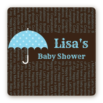 Baby Sprinkle Umbrella Blue - Square Personalized Baby Shower Sticker Labels