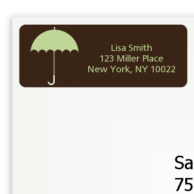 Baby Sprinkle Umbrella Green - Baby Shower Return Address Labels