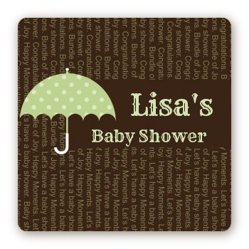Baby Sprinkle Umbrella Green - Square Personalized Baby Shower Sticker Labels