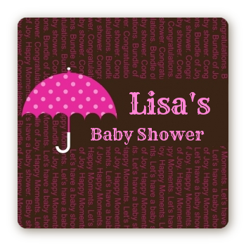 Baby Sprinkle Umbrella Pink - Square Personalized Baby Shower Sticker Labels