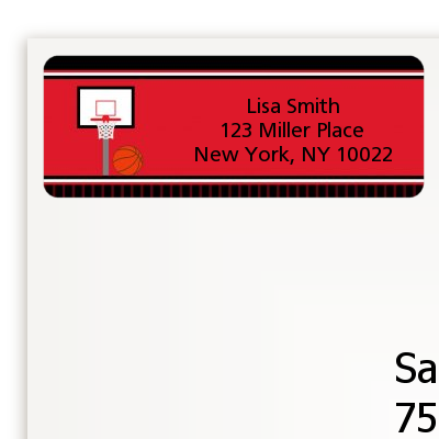 Basketball Jersey Red and Black - Birthday Party Return Address Labels