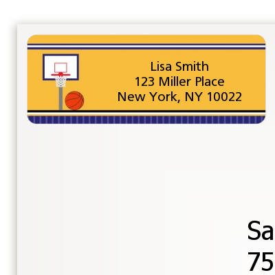 Basketball Purple and Yellow - Birthday Party Return Address Labels