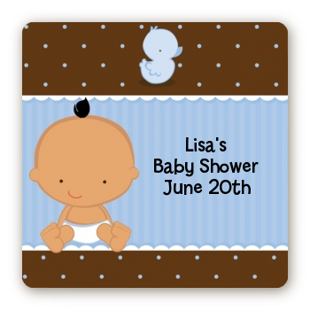 Baby Boy Hispanic - Square Personalized Baby Shower Sticker Labels