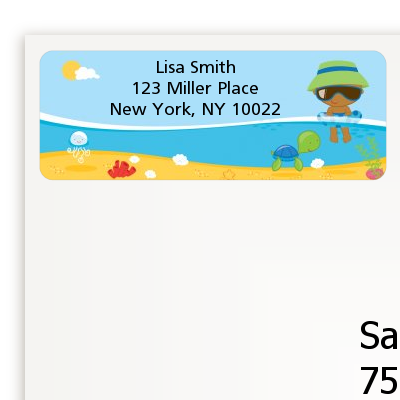 Beach Baby African American Boy - Baby Shower Return Address Labels