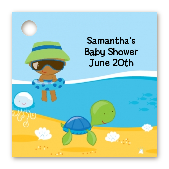 Beach Baby African American Boy - Personalized Baby Shower Card Stock Favor Tags