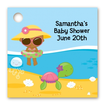 Beach Baby African American Girl - Personalized Baby Shower Card Stock Favor Tags