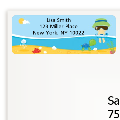 Beach Baby Asian Boy - Baby Shower Return Address Labels