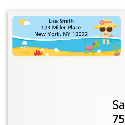 Beach Baby Asian Girl - Baby Shower Return Address Labels