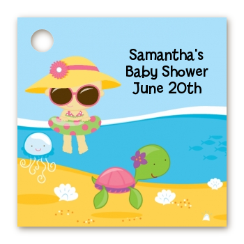 Beach Baby Asian Girl - Personalized Baby Shower Card Stock Favor Tags