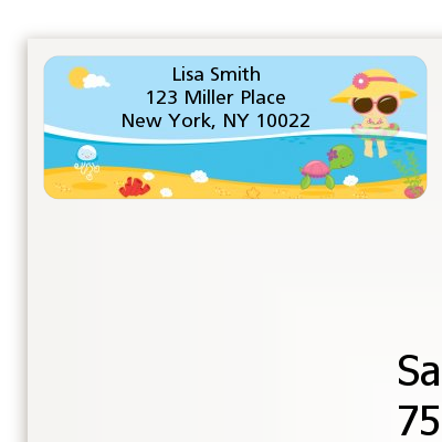 Beach Baby Girl - Baby Shower Return Address Labels