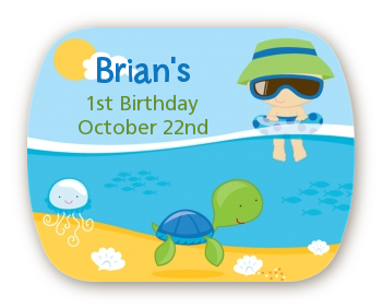 Beach Boy - Personalized Birthday Party Rounded Corner Stickers