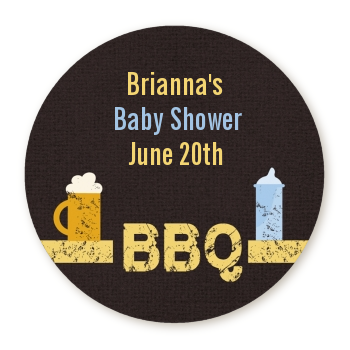  Beer and Baby Talk - Round Personalized Baby Shower Sticker Labels 