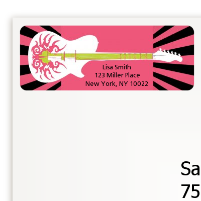 Rock Star Guitar Pink - Birthday Party Return Address Labels