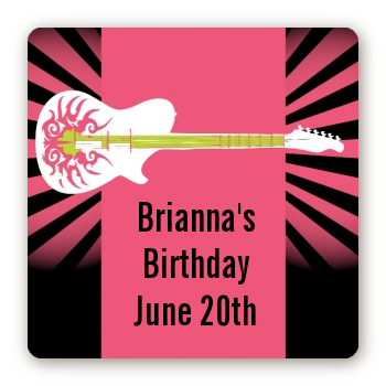 Rock Star Guitar Pink - Square Personalized Birthday Party Sticker Labels