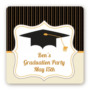 Black & Gold - Square Personalized Graduation Party Sticker Labels