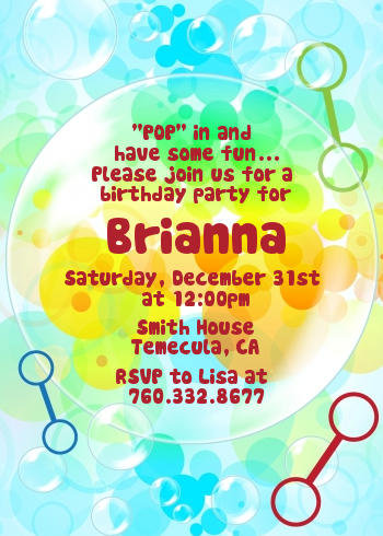 Blowing Bubbles - Birthday Party Invitations