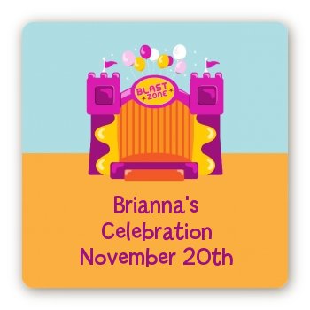 Bounce House Purple and Orange - Square Personalized Birthday Party Sticker Labels