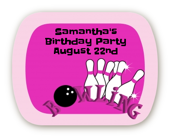 Bowling Girl - Personalized Birthday Party Rounded Corner Stickers