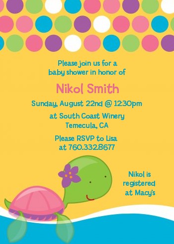 Sea Turtle Girl - Baby Shower Invitations